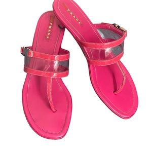 PRADA AUTH $799 Women's PinkLeather and PVC Kitten HeelThong Sandals 39(9)